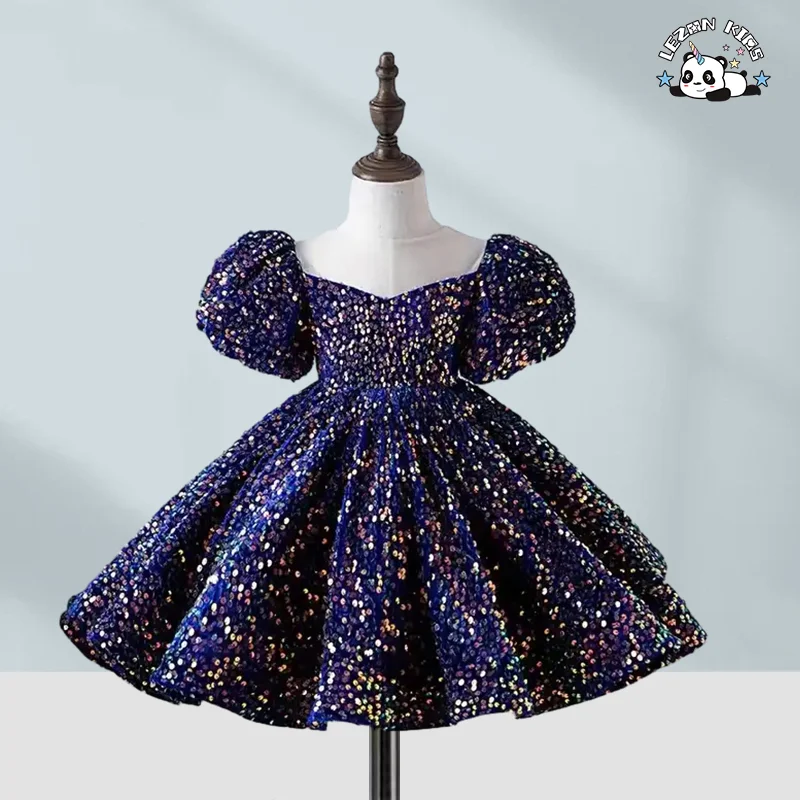 LEZONKIDS - Custom Girls Sequin Princess Puff Dress Girls Ball Gown Party Flower Girl Dresses